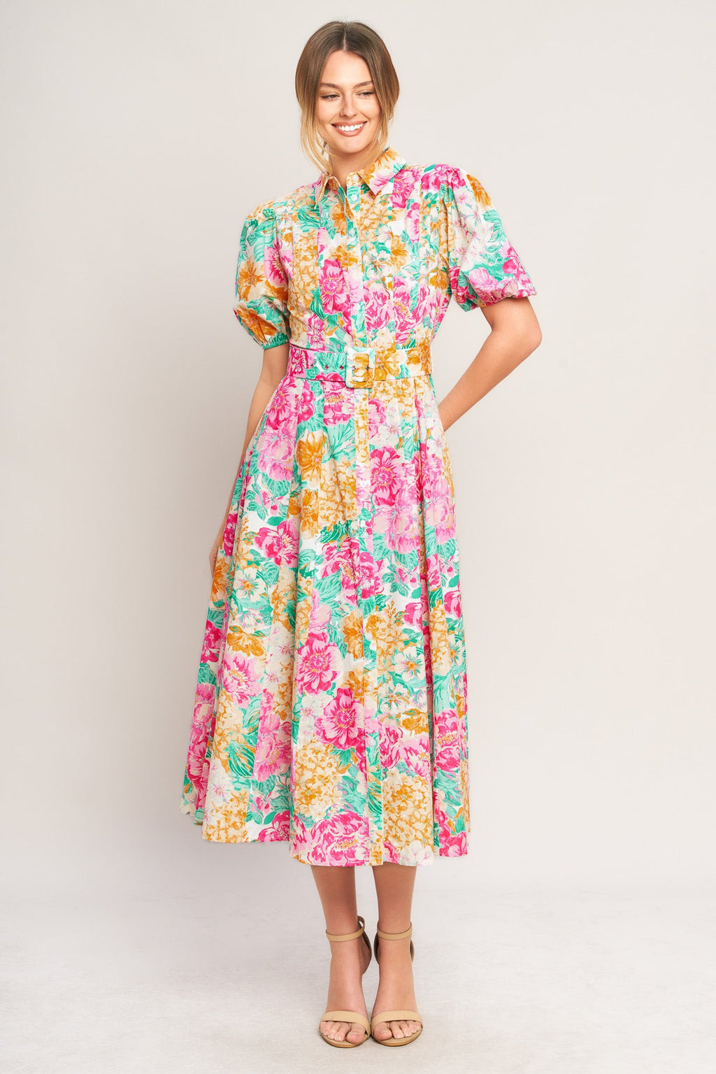 Women's Dress with Puff Sleeves & Full Circle Skirt