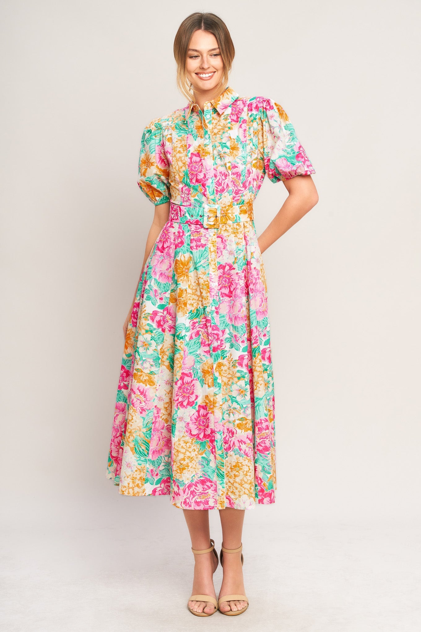Women's Dress with Puff Sleeves & Full Circle Skirt
