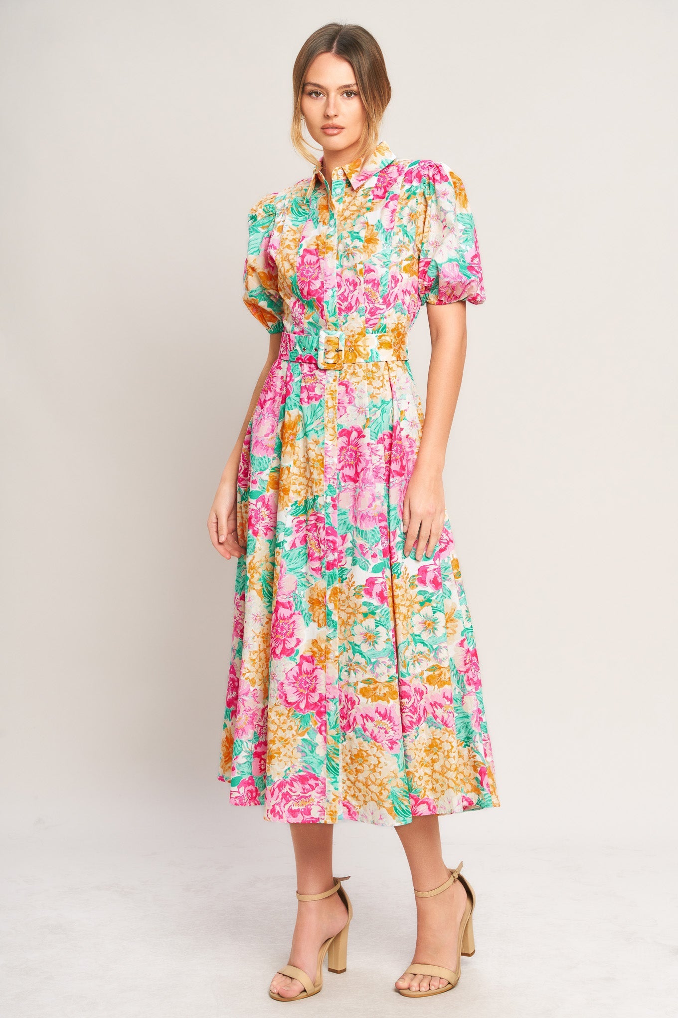 Women's Dress with Puff Sleeves & Full Circle Skirt