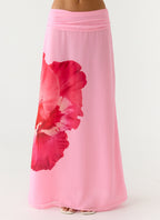 Blushing Bloom | Maxi Skirt with Ruched Waistband | Elegant Flowing Design for Effortless Style