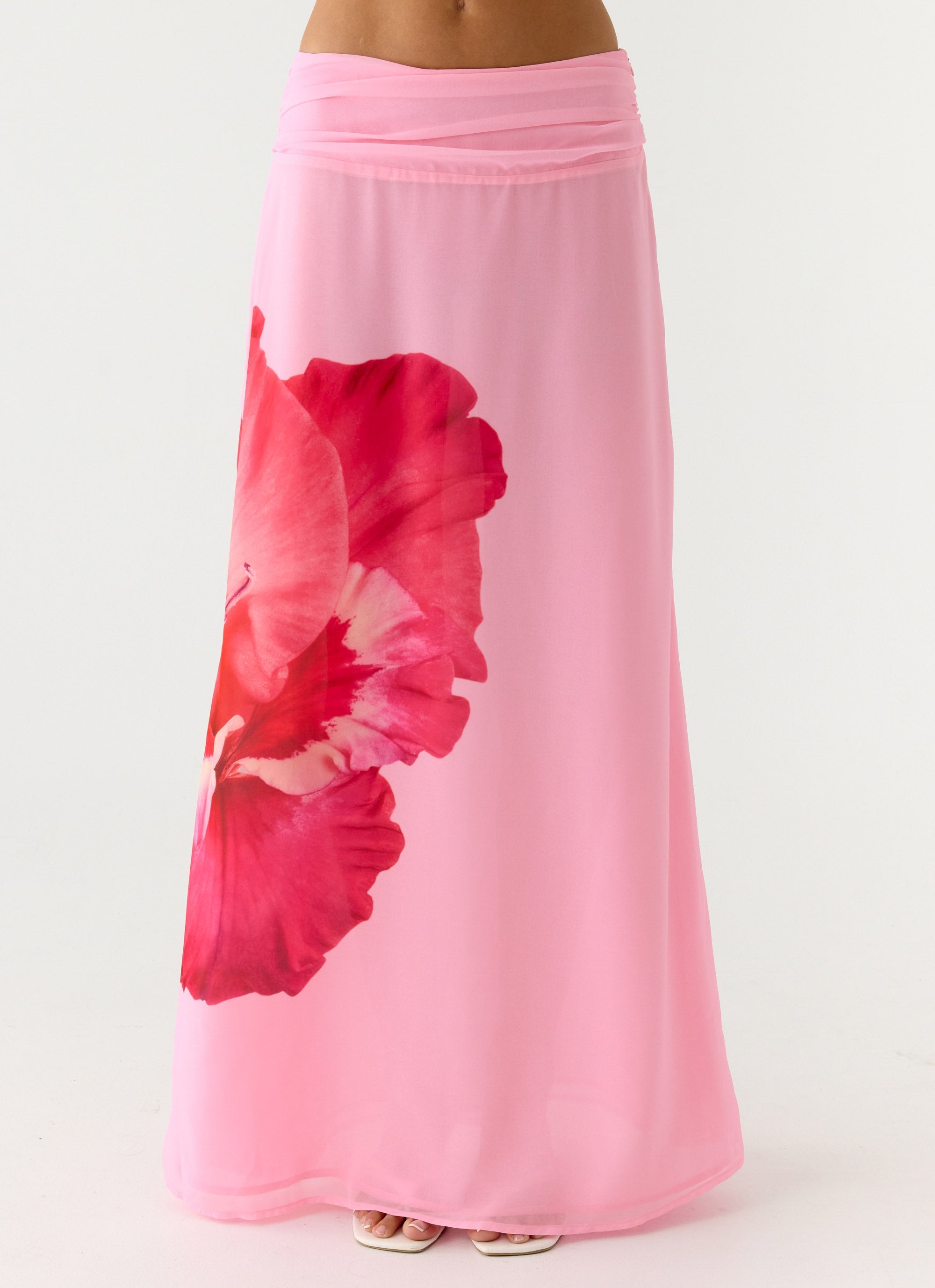Blushing Bloom | Maxi Skirt with Ruched Waistband | Elegant Flowing Design for Effortless Style