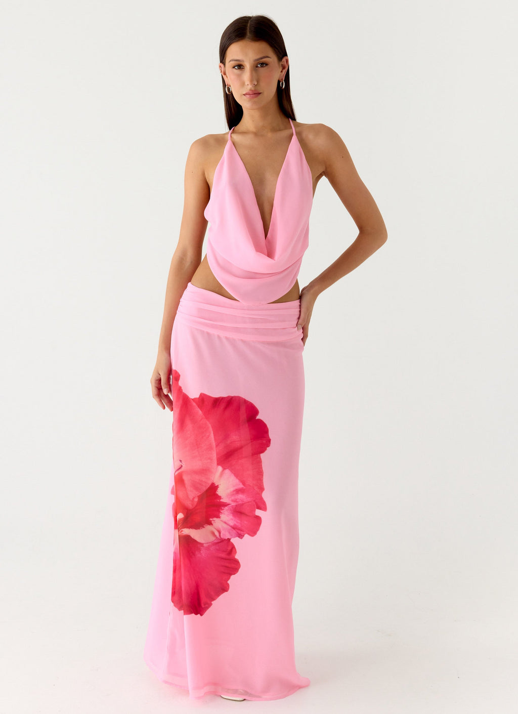 Blushing Bloom | Maxi Skirt with Ruched Waistband | Elegant Flowing Design for Effortless Style