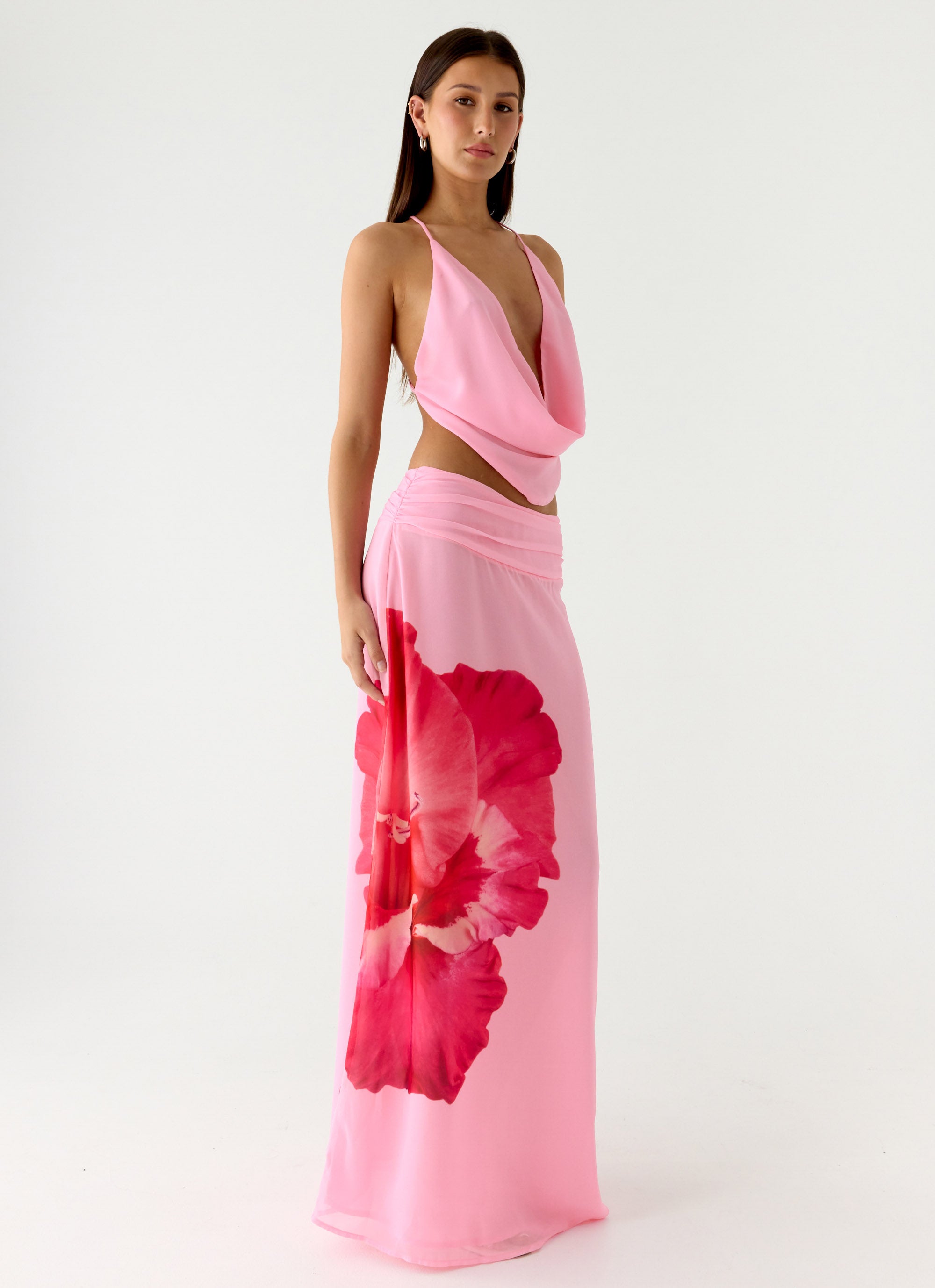 Blushing Bloom | Maxi Skirt with Ruched Waistband | Elegant Flowing Design for Effortless Style