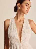 Women’s Jacquard Lace Maxi Dress — Sleeveless V-Neck Elegant Long Dress with Invisible Zipper