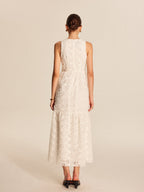 Women’s Jacquard Lace Maxi Dress — Sleeveless V-Neck Elegant Long Dress with Invisible Zipper
