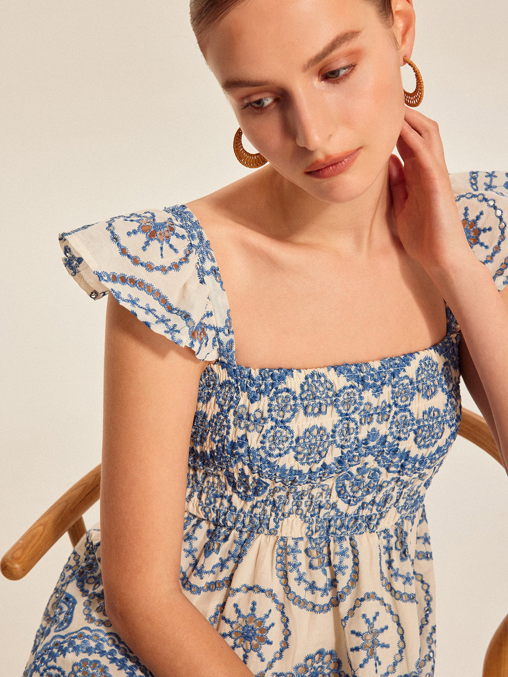 Women’s Embroidered Cotton Square Neck Maxi Dress – Sleeveless Vacation & Leisure Dress