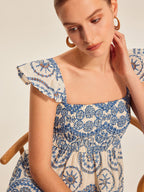 Women’s Embroidered Cotton Square Neck Maxi Dress – Sleeveless Vacation & Leisure Dress
