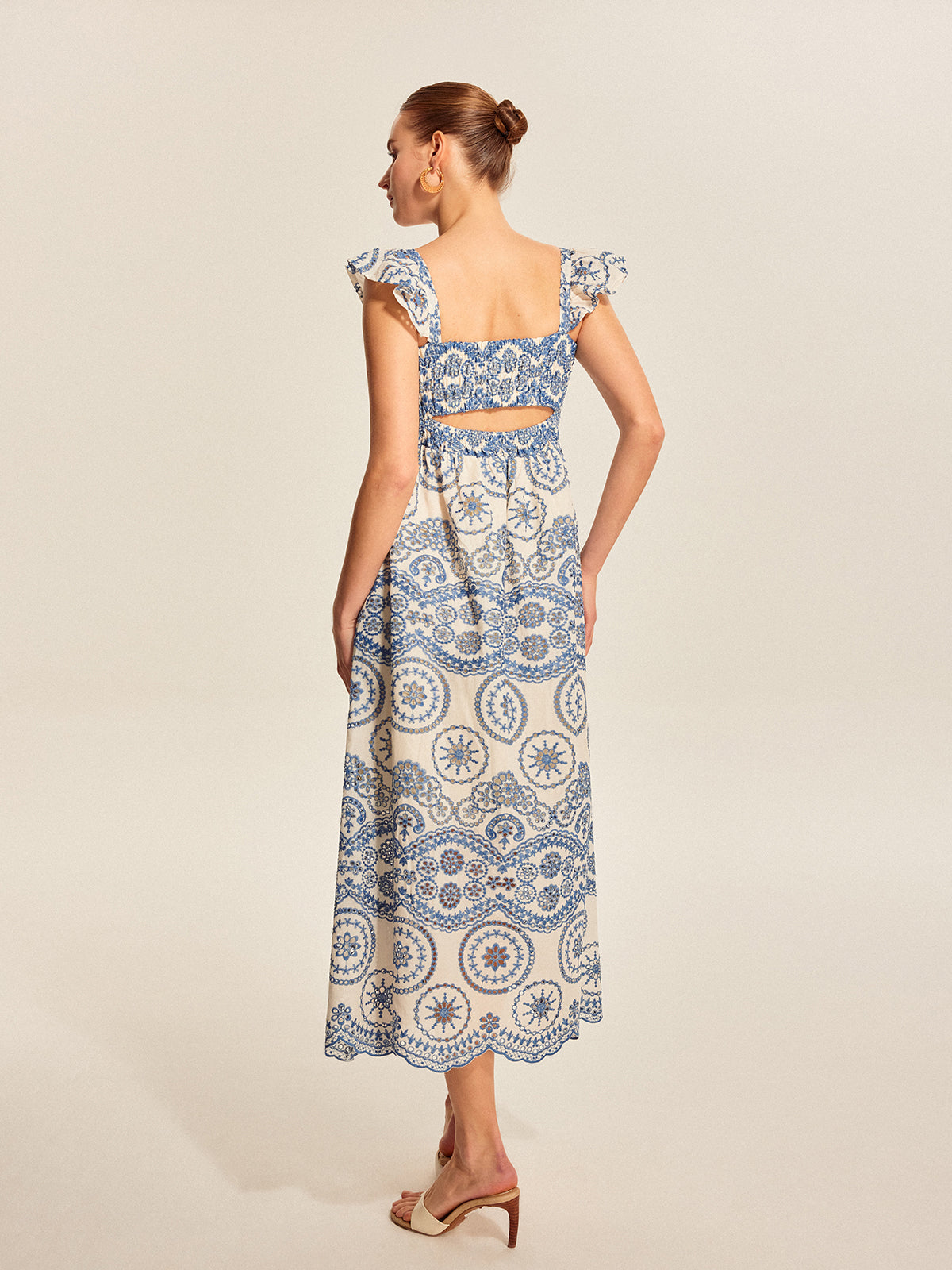 Women’s Embroidered Cotton Square Neck Maxi Dress – Sleeveless Vacation & Leisure Dress