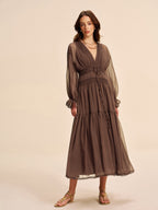 Women’s Sheer Chiffon V-Neck Long Sleeve Maxi Dress