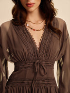 Women’s Sheer Chiffon V-Neck Long Sleeve Maxi Dress
