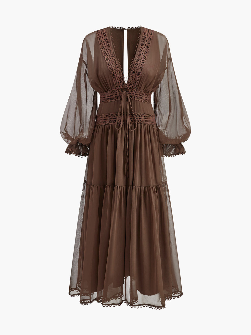 Women’s Sheer Chiffon V-Neck Long Sleeve Maxi Dress