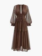 Women’s Sheer Chiffon V-Neck Long Sleeve Maxi Dress