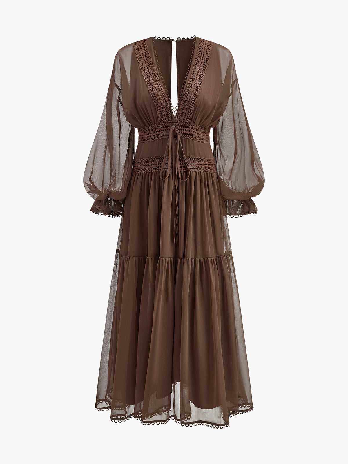 Women’s Sheer Chiffon V-Neck Long Sleeve Maxi Dress