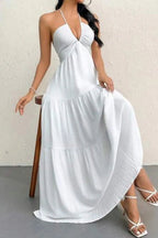 Breeze Halter Cotton Gauze Maxi Dress for Women – Backless Tiered Summer Resort Gown