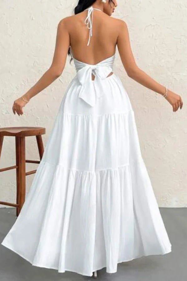 Breeze Halter Cotton Gauze Maxi Dress for Women – Backless Tiered Summer Resort Gown
