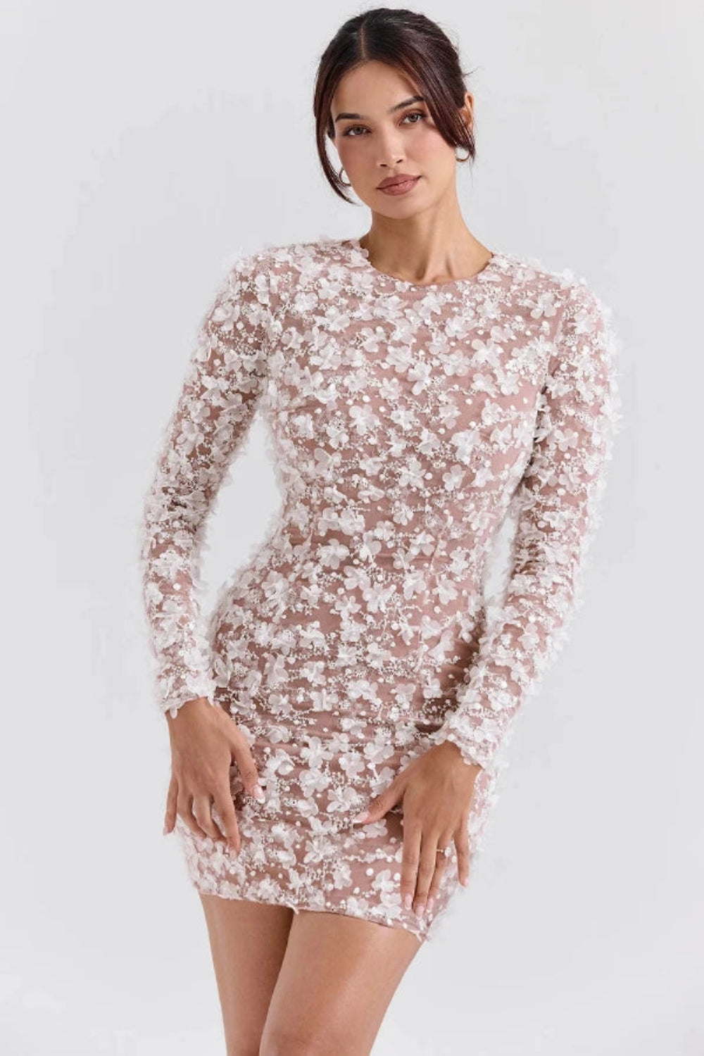 Evelina 3D Floral Sequin Open Back Dress for Women – Romantic Statement Occasion Dress