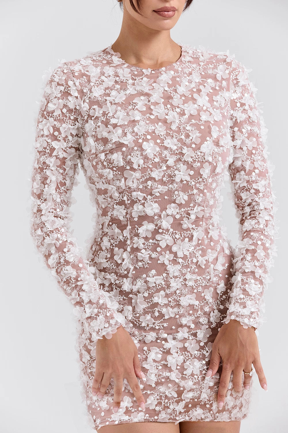 Evelina 3D Floral Sequin Open Back Dress for Women – Romantic Statement Occasion Dress