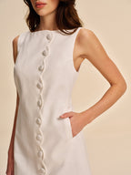 Women’s Linen Blend Pocket Shift Dress — Sleeveless Crew Neck Short Casual Vacation Dress