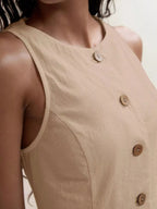 Women’s Cotton Two-Piece Button Detail Set – Sleeveless Top & Mini Skirt Outfit