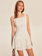 Women’s Backless Embroidered Cotton Mini Dress — Sleeveless V-Neck Slim Fit Elegant Wedding & Vacation Dress