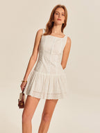 Women’s Backless Embroidered Cotton Mini Dress — Sleeveless V-Neck Slim Fit Elegant Wedding & Vacation Dress