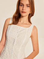 Women’s Backless Embroidered Cotton Mini Dress — Sleeveless V-Neck Slim Fit Elegant Wedding & Vacation Dress