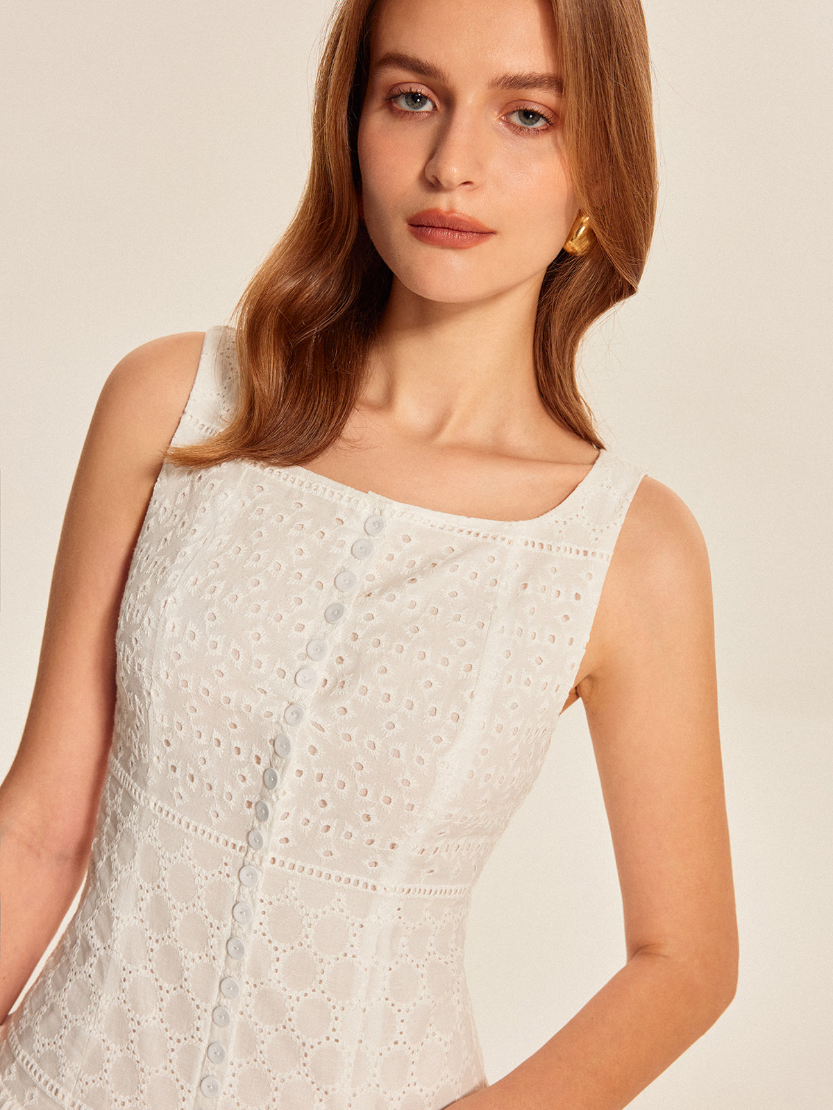 Women’s Backless Embroidered Cotton Mini Dress — Sleeveless V-Neck Slim Fit Elegant Wedding & Vacation Dress