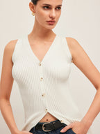 Women’s V-Neck Knit Midi Dress — Sleeveless Slim Fit Plain Elegant Casual Leisure Dress