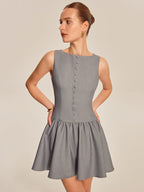Women’s Sleeveless Crew Neck Mini Dress — Plain Elegant Short Dress for Work, Party & Casual Wear with Invisible Zipper