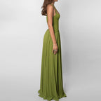 Women’s Corset Bodice Pleated Maxi Dress – Strappy Open Back Elegant A-Line Evening Dress