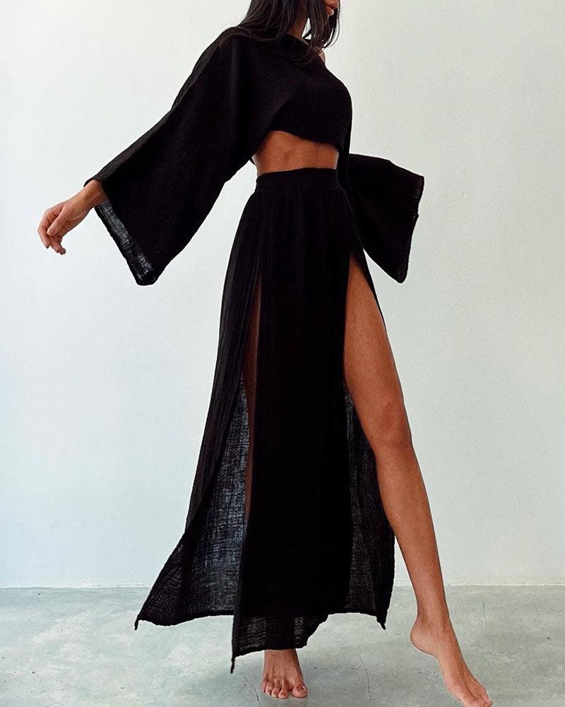 Women’s Cotton Linen Two-Piece Set – Chic Slit Detail Co-Ord Outfit, Casual Relaxed Matching Set for Everyday Elegance
