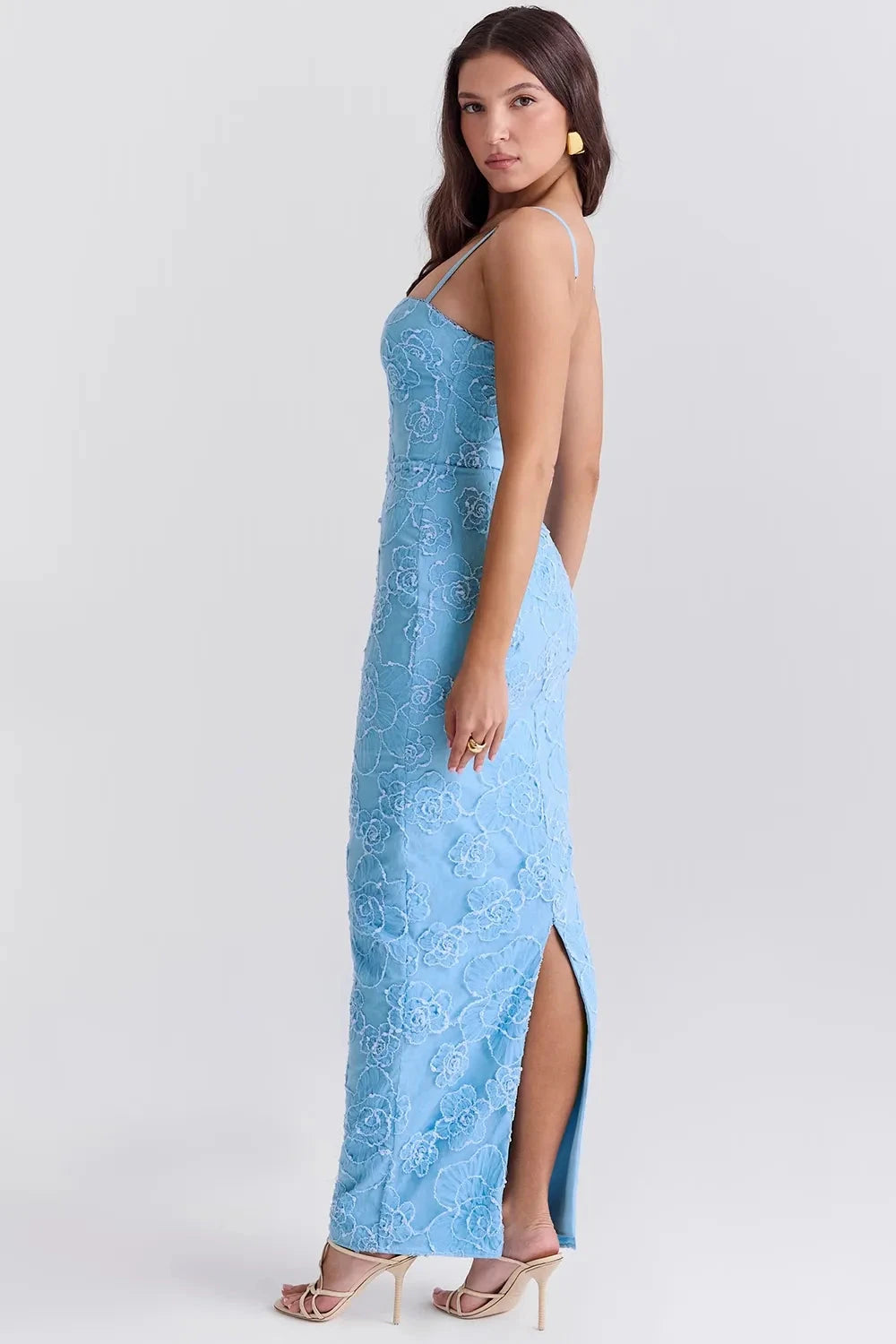 Isabella Lace Maxi Dress for Women – Romantic Floral Lace Sweetheart Neck Evening Gown