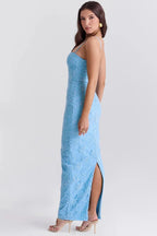 Isabella Lace Maxi Dress for Women – Romantic Floral Lace Sweetheart Neck Evening Gown