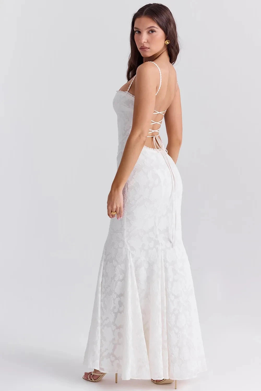 Isabella Lace Maxi Dress for Women – Romantic Floral Lace Sweetheart Neck Evening Gown