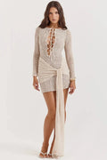 Carmela Crochet Knit Sarong Dress for Women – Elegant Beach-to-Bar Cover Up Dress