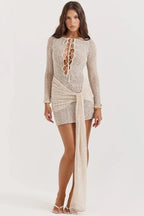 Carmela Crochet Knit Sarong Dress for Women – Elegant Beach-to-Bar Cover Up Dress