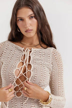 Carmela Crochet Knit Sarong Dress for Women – Elegant Beach-to-Bar Cover Up Dress