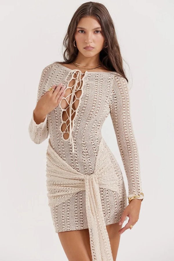 Carmela Crochet Knit Sarong Dress for Women – Elegant Beach-to-Bar Cover Up Dress