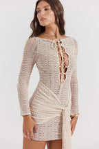 Carmela Crochet Knit Sarong Dress for Women – Elegant Beach-to-Bar Cover Up Dress