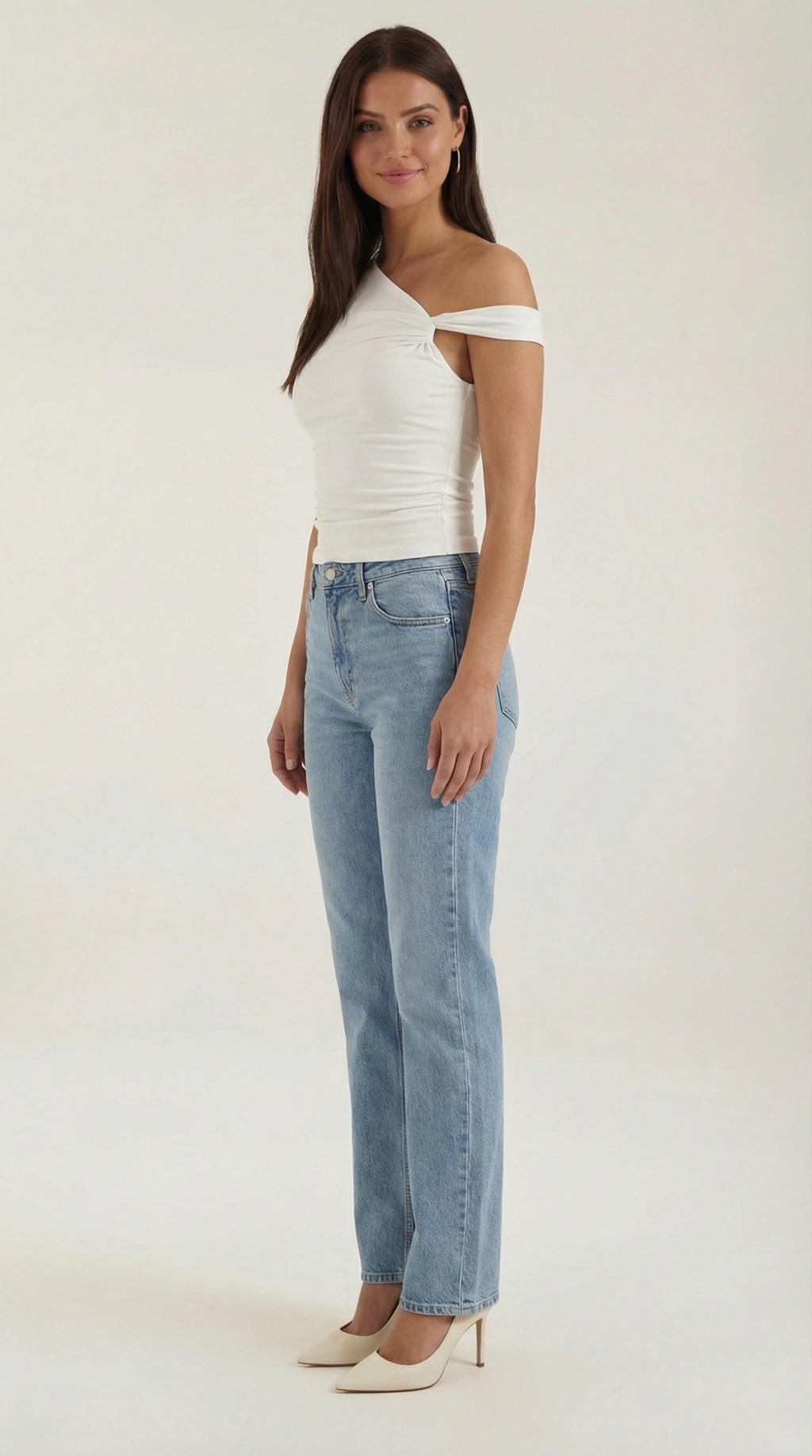 Carol One Shoulder Top — Women’s Asymmetrical Draped Sleeve Stretch Elegant Fitted Casual Evening Top