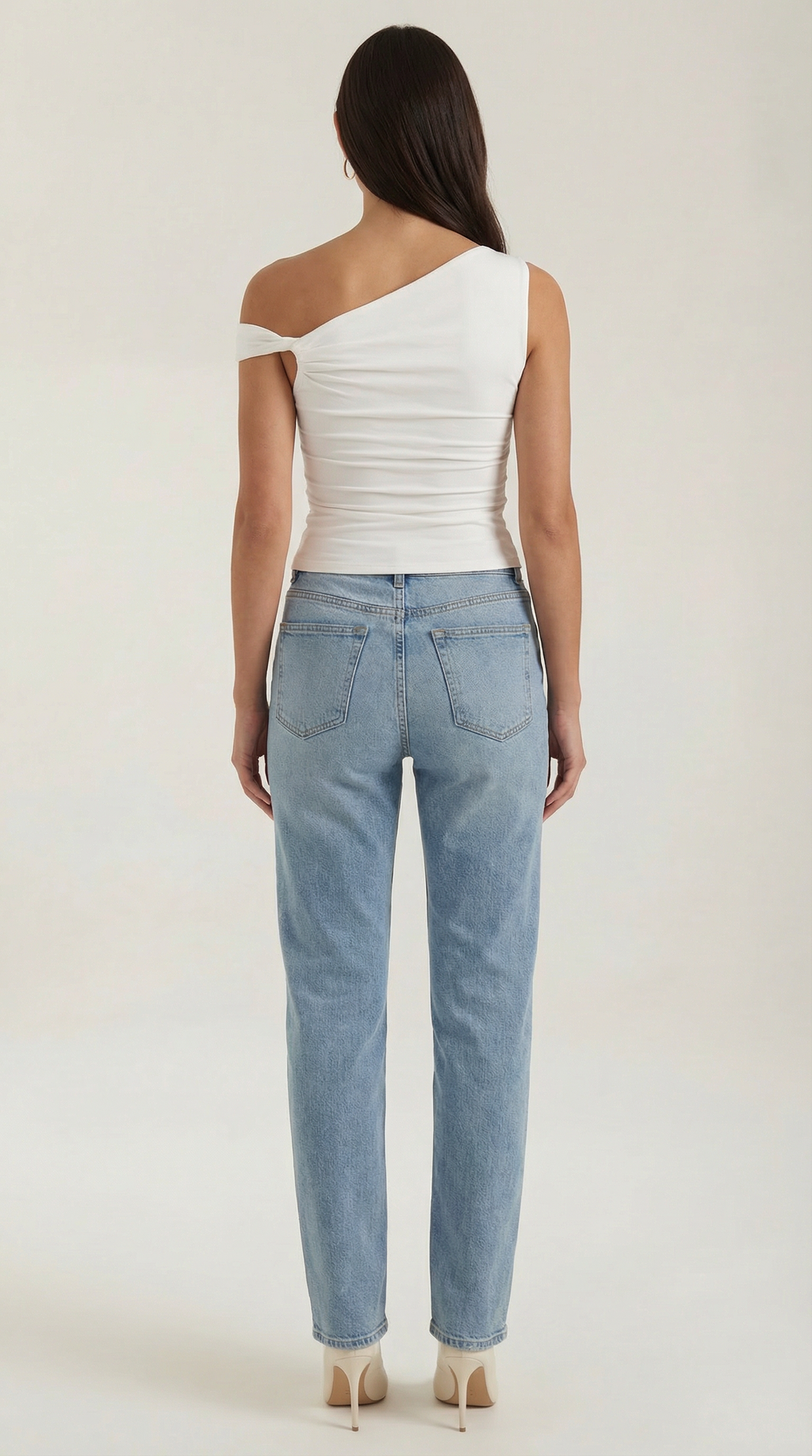 Carol One Shoulder Top — Women’s Asymmetrical Draped Sleeve Stretch Elegant Fitted Casual Evening Top