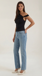 Carol One Shoulder Top — Women’s Asymmetrical Draped Sleeve Stretch Elegant Fitted Casual Evening Top