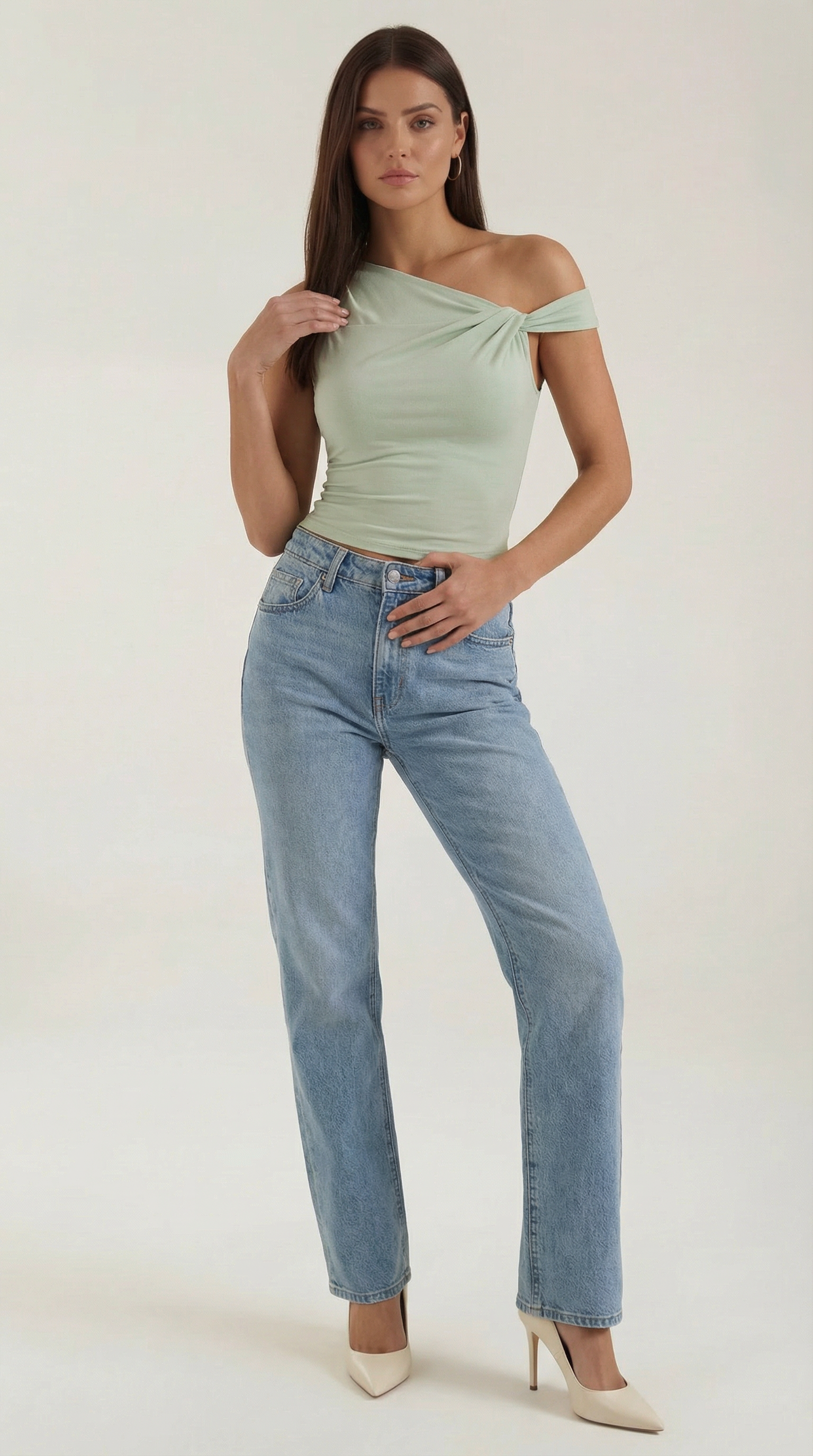 Carol One Shoulder Top — Women’s Asymmetrical Draped Sleeve Stretch Elegant Fitted Casual Evening Top