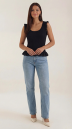 Carol Ribbed Knit Ruffle Top – Cute Stretch Everyday Feminine Knit Top