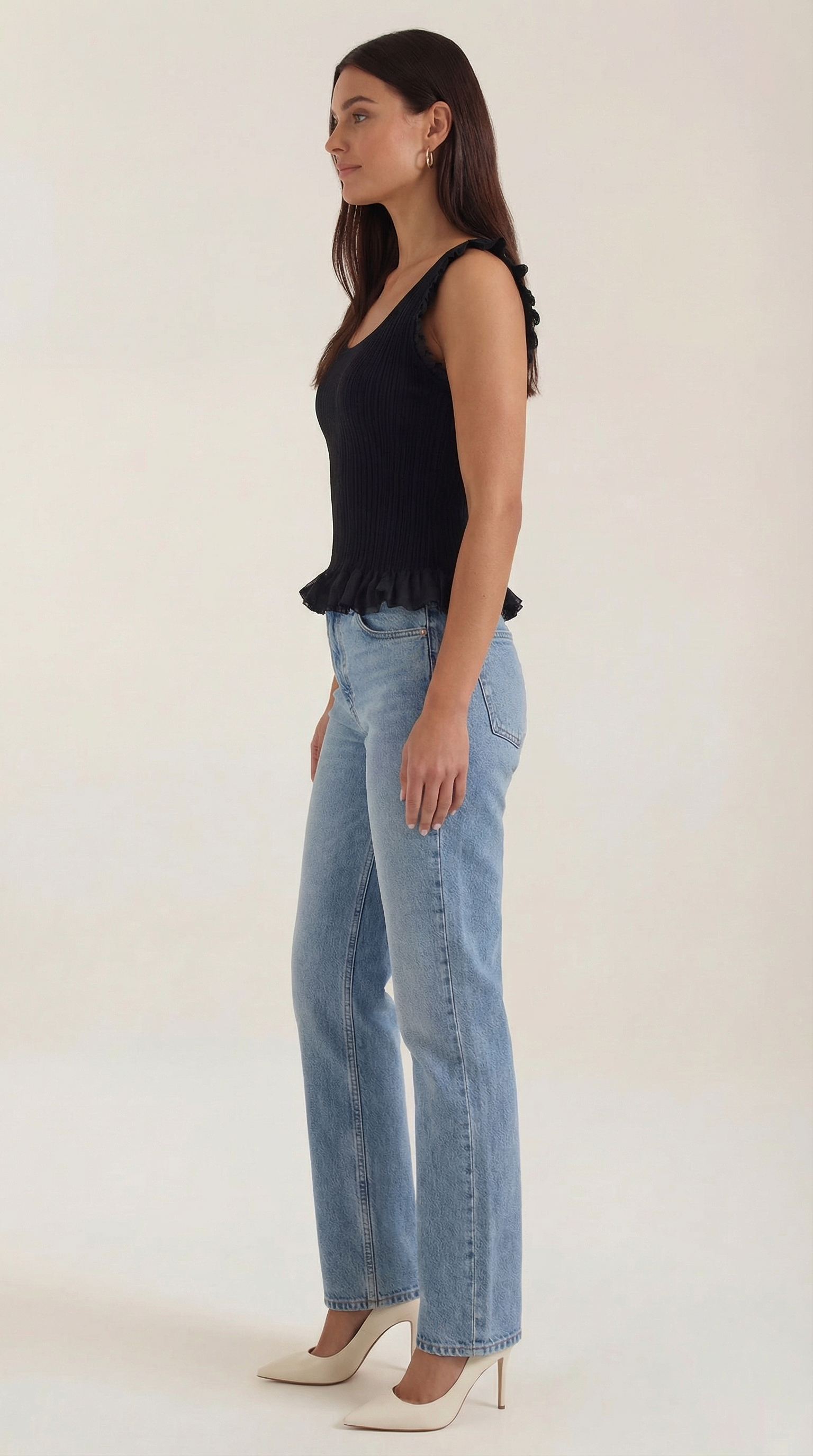 Carol Ribbed Knit Ruffle Top – Cute Stretch Everyday Feminine Knit Top