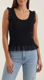 Carol Ribbed Knit Ruffle Top – Cute Stretch Everyday Feminine Knit Top