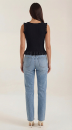 Carol Ribbed Knit Ruffle Top – Cute Stretch Everyday Feminine Knit Top