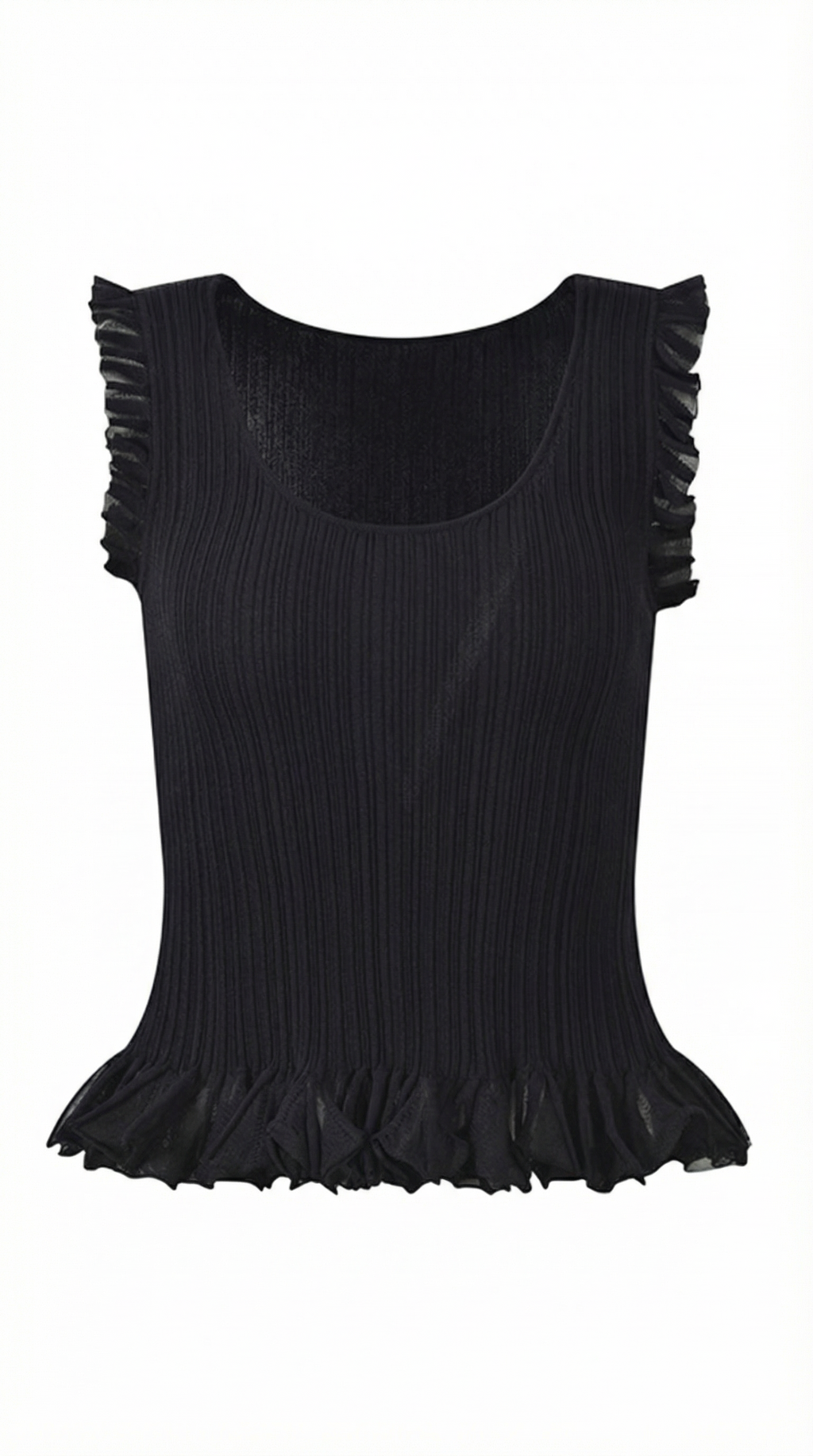 Carol Ribbed Knit Ruffle Top – Cute Stretch Everyday Feminine Knit Top