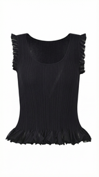 Carol Ribbed Knit Ruffle Top – Cute Stretch Everyday Feminine Knit Top