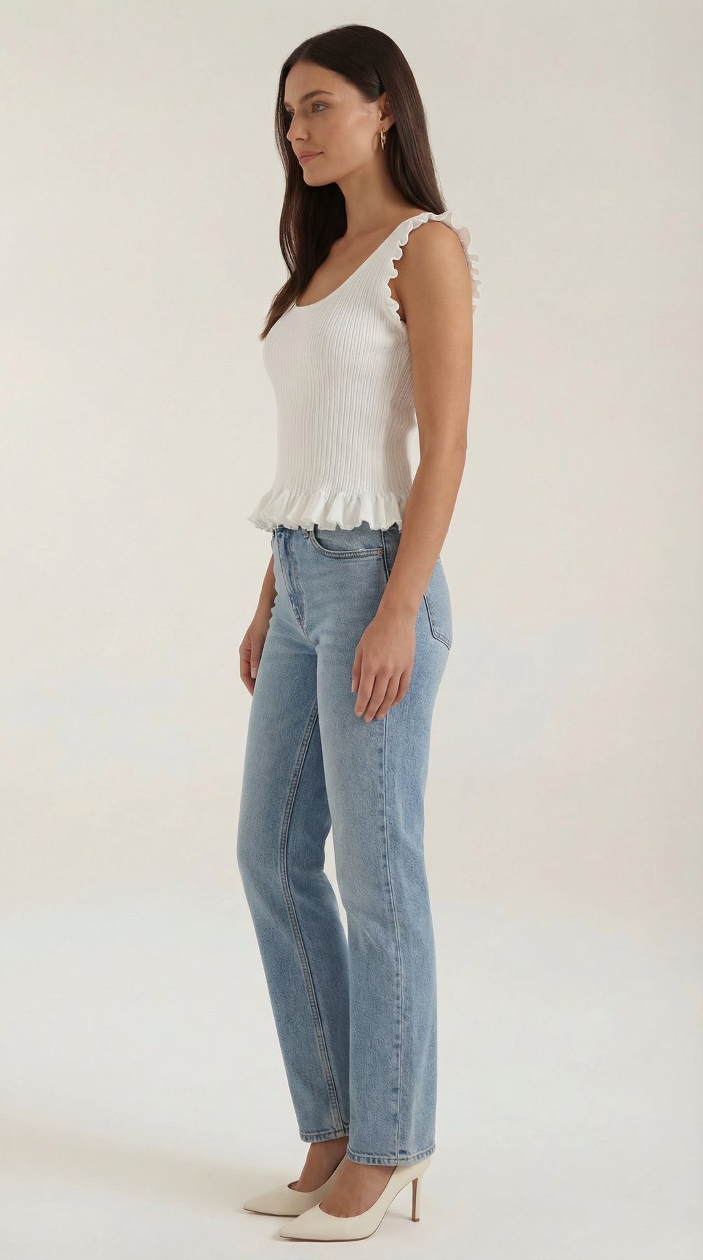Carol Ribbed Knit Ruffle Top – Cute Stretch Everyday Feminine Knit Top